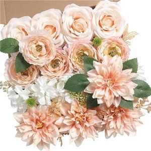 Artificial Flowers Combo Box Set Pink Fake Flower Leaf with Stems DIY Wedding